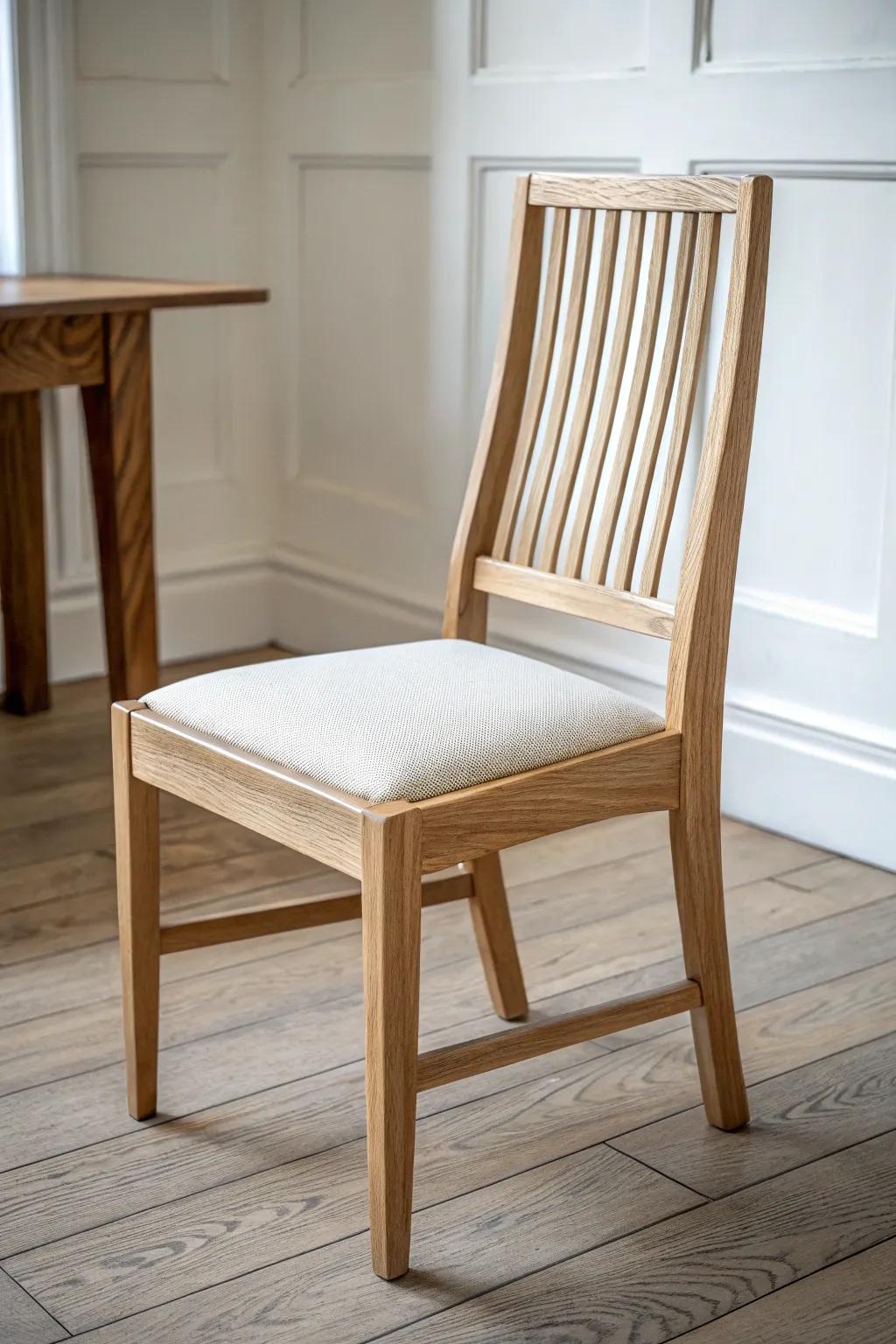 A minimalist wooden chair with “melting” slats—an optical illusion that highlights pure craftsmanship.