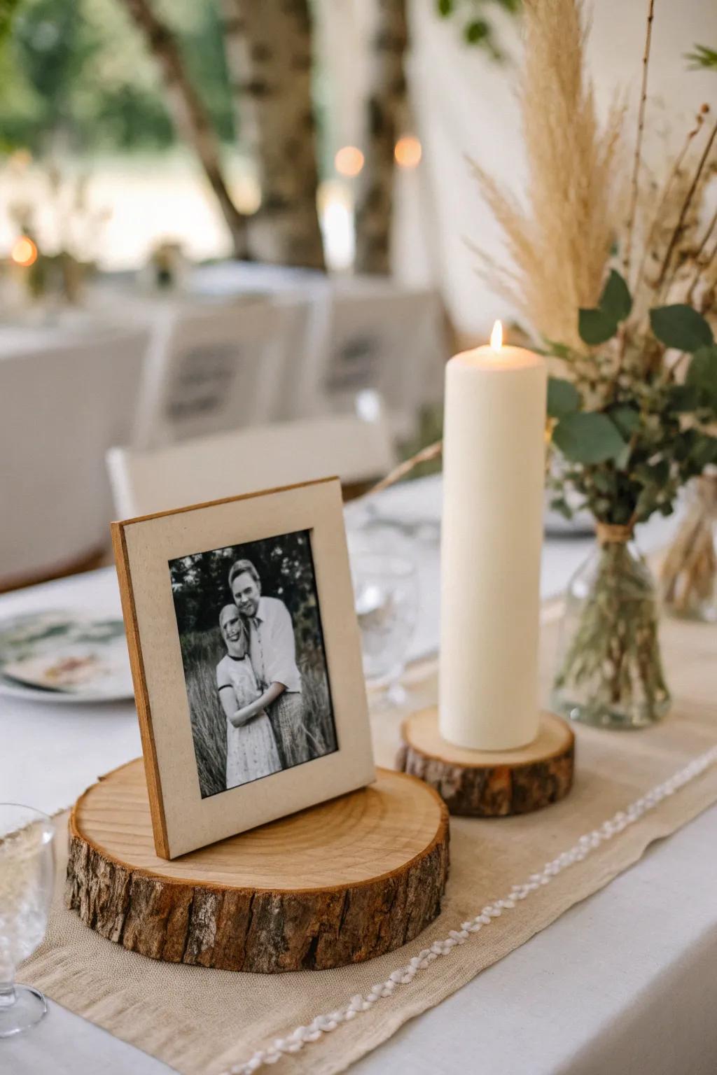 A simple birch photo card turns the center line into a quiet, heartfelt family tribute.