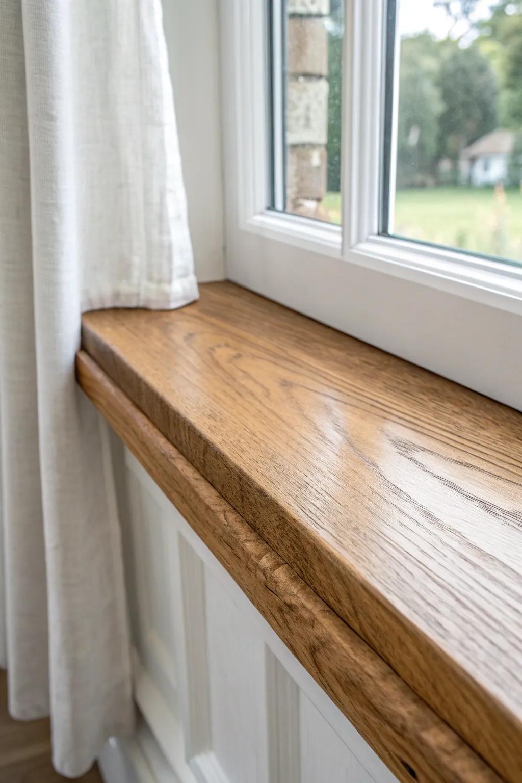A slip-on reclaimed wood sill topper refreshes a tired sill with warm grain and clean simplicity.