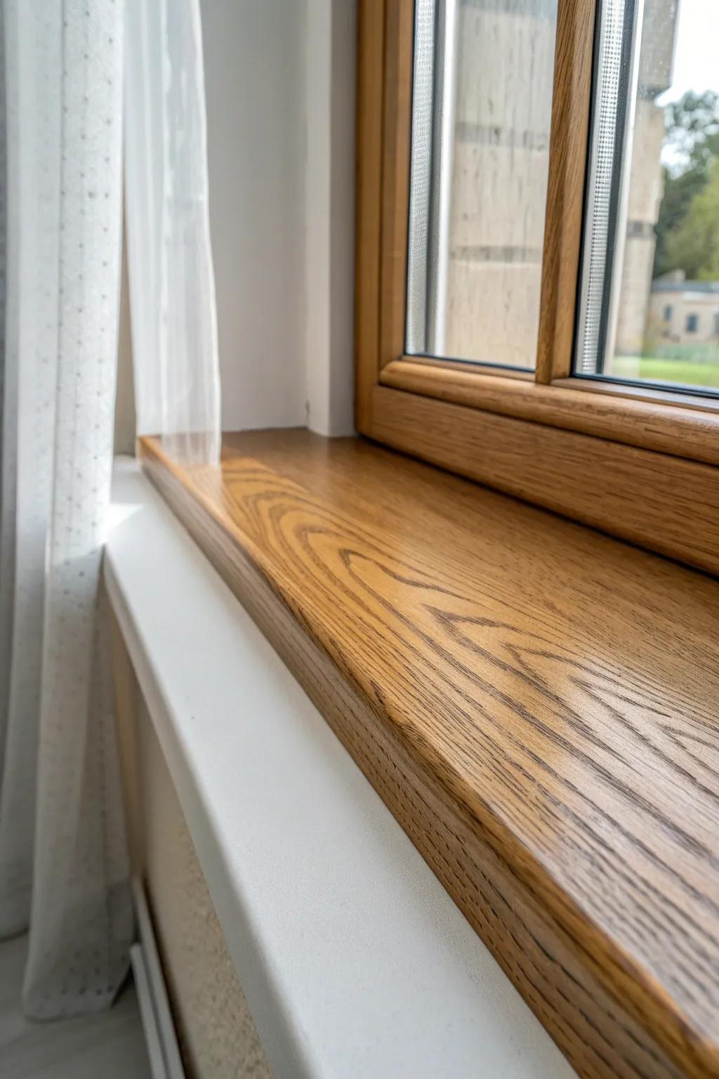Faux wood-grain paint turns a basic sill into a warm, handcrafted focal point.
