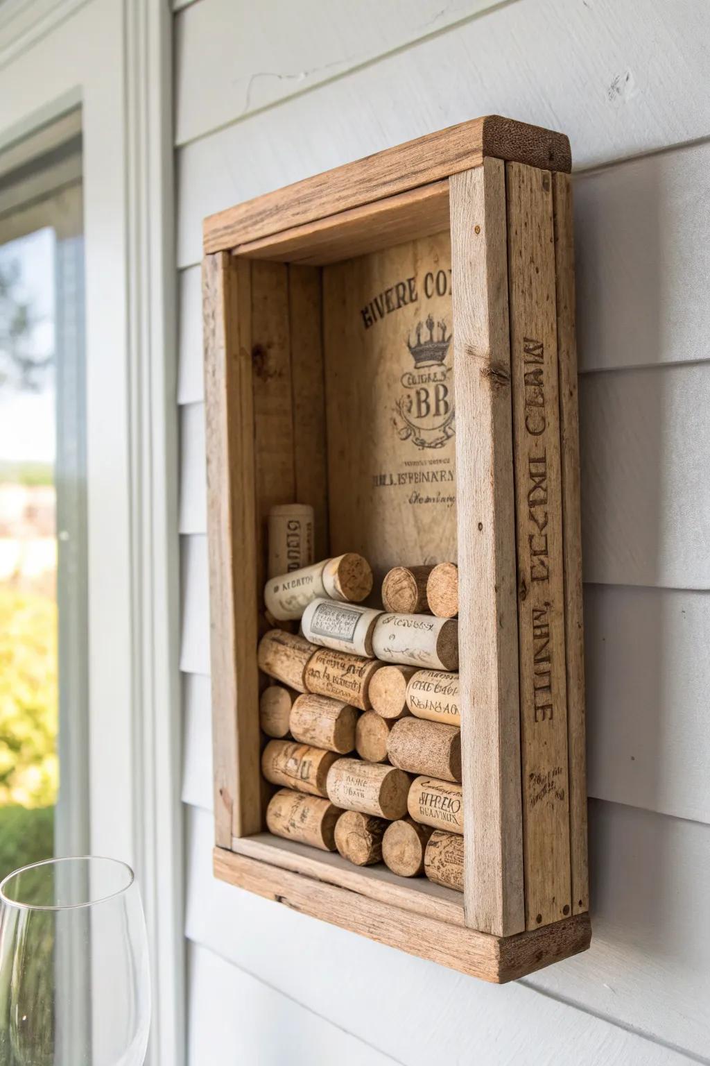 Turn a vintage wine box into gallery-worthy wall art with a cork-filled shadowbox.