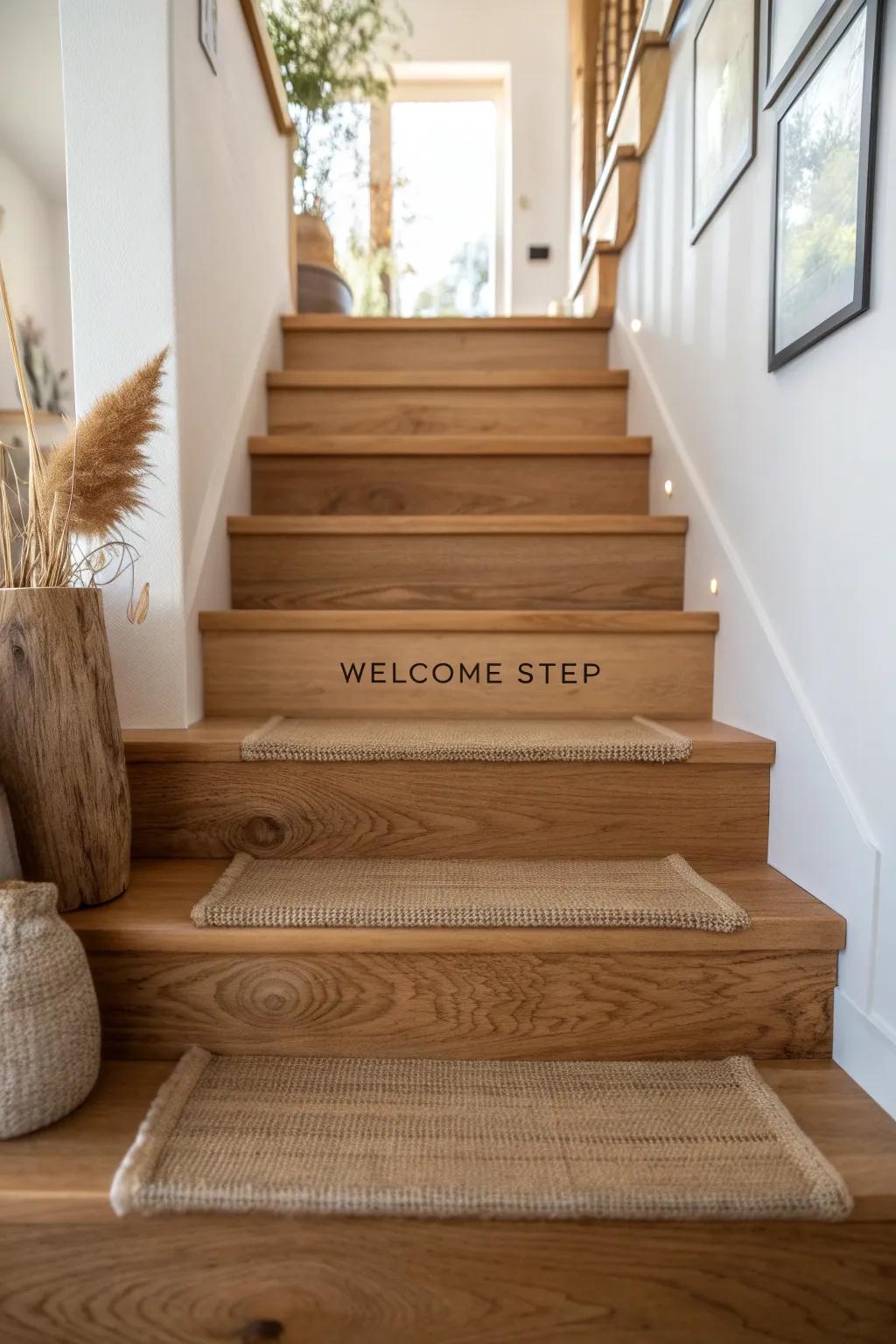 An end-grain “welcome step” adds a subtle statement and showcases real wood craftsmanship.