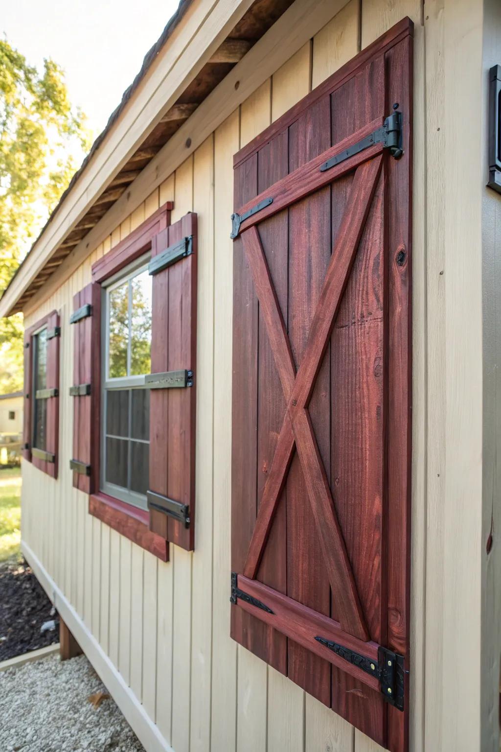Elevate your shed's charm with handcrafted shutters that speak to your craftsmanship.