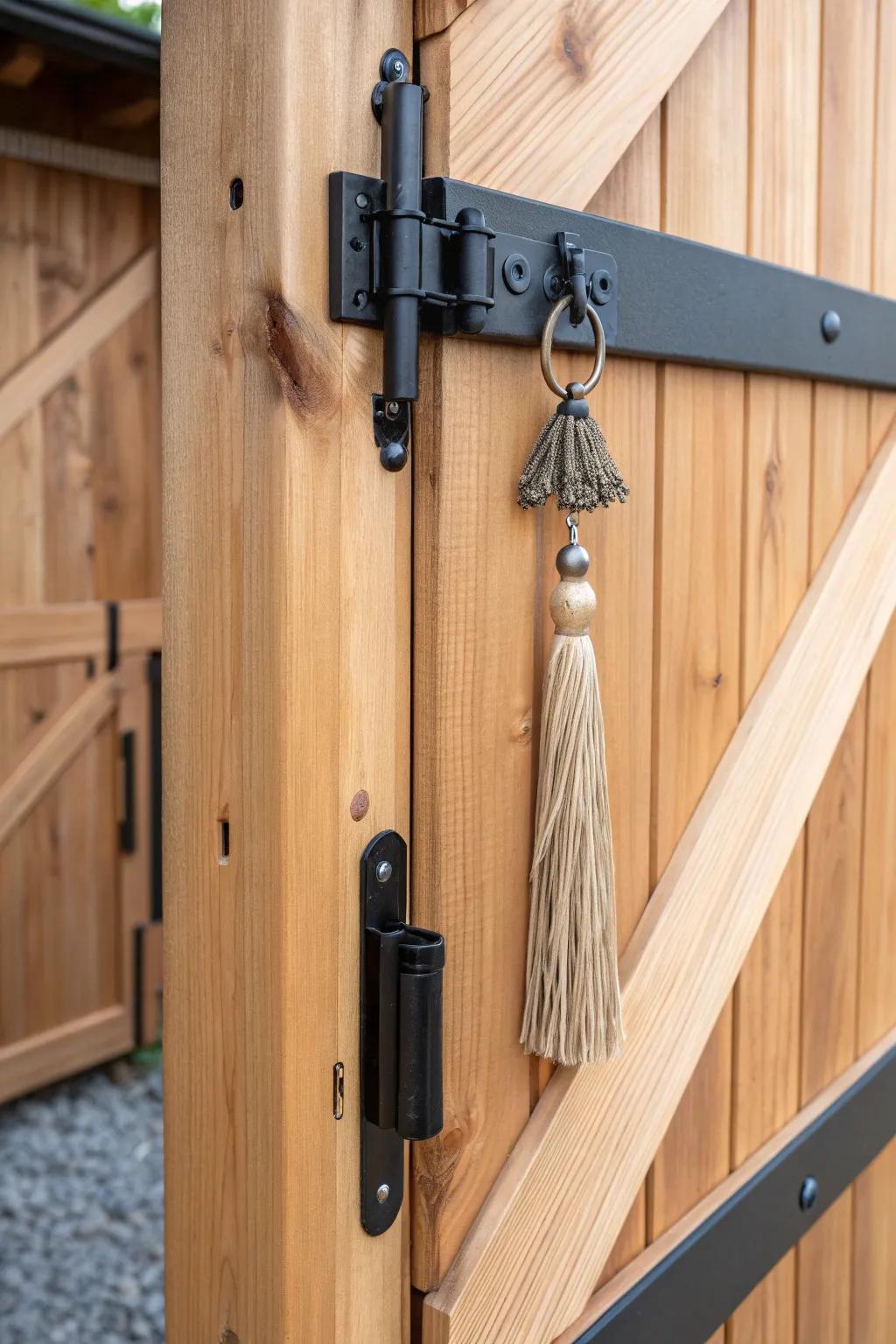 Discreet hidden-lock hardware + reinforced hinges for a secure ATV shed door.