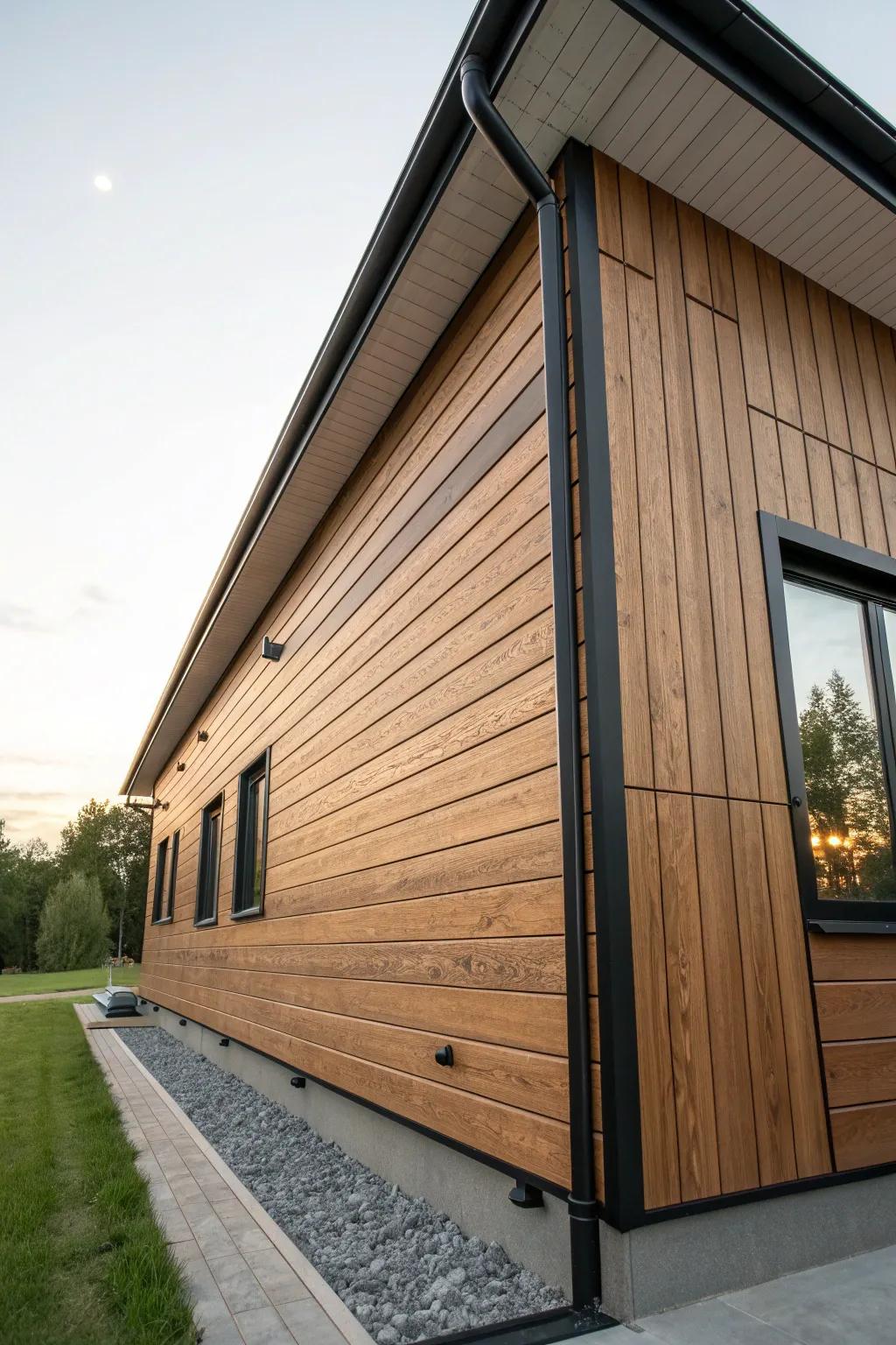 Wood-look metal siding: rich barn warmth and texture—without rot, warping, or repainting.