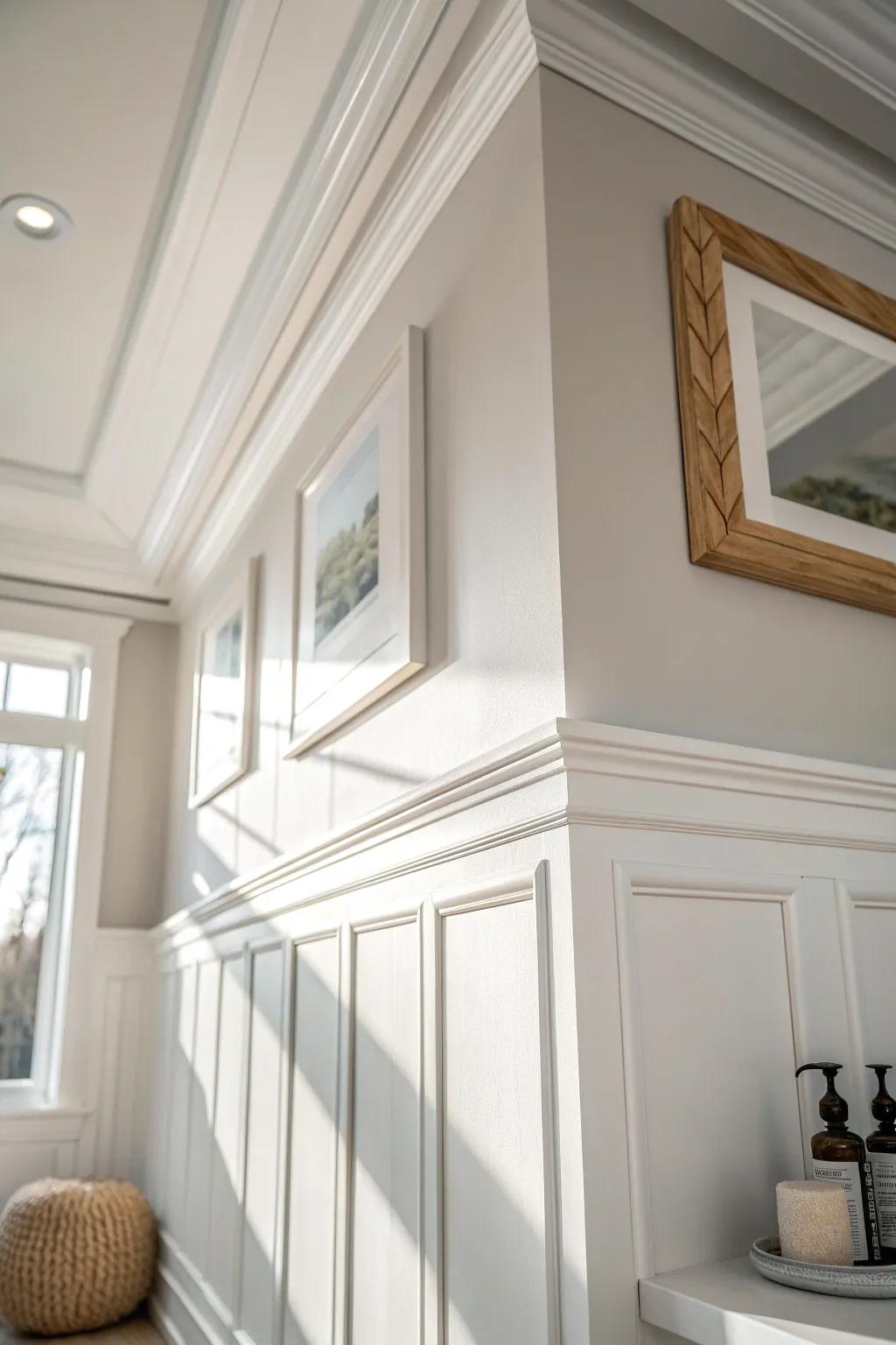 Crisp ceiling box molding adds an instant wow—clean lines, high contrast, DIY-friendly charm.