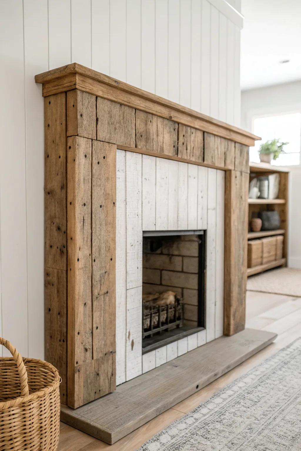 Reclaimed wood battens add rustic texture—perfect contrast against clean, minimalist backing.