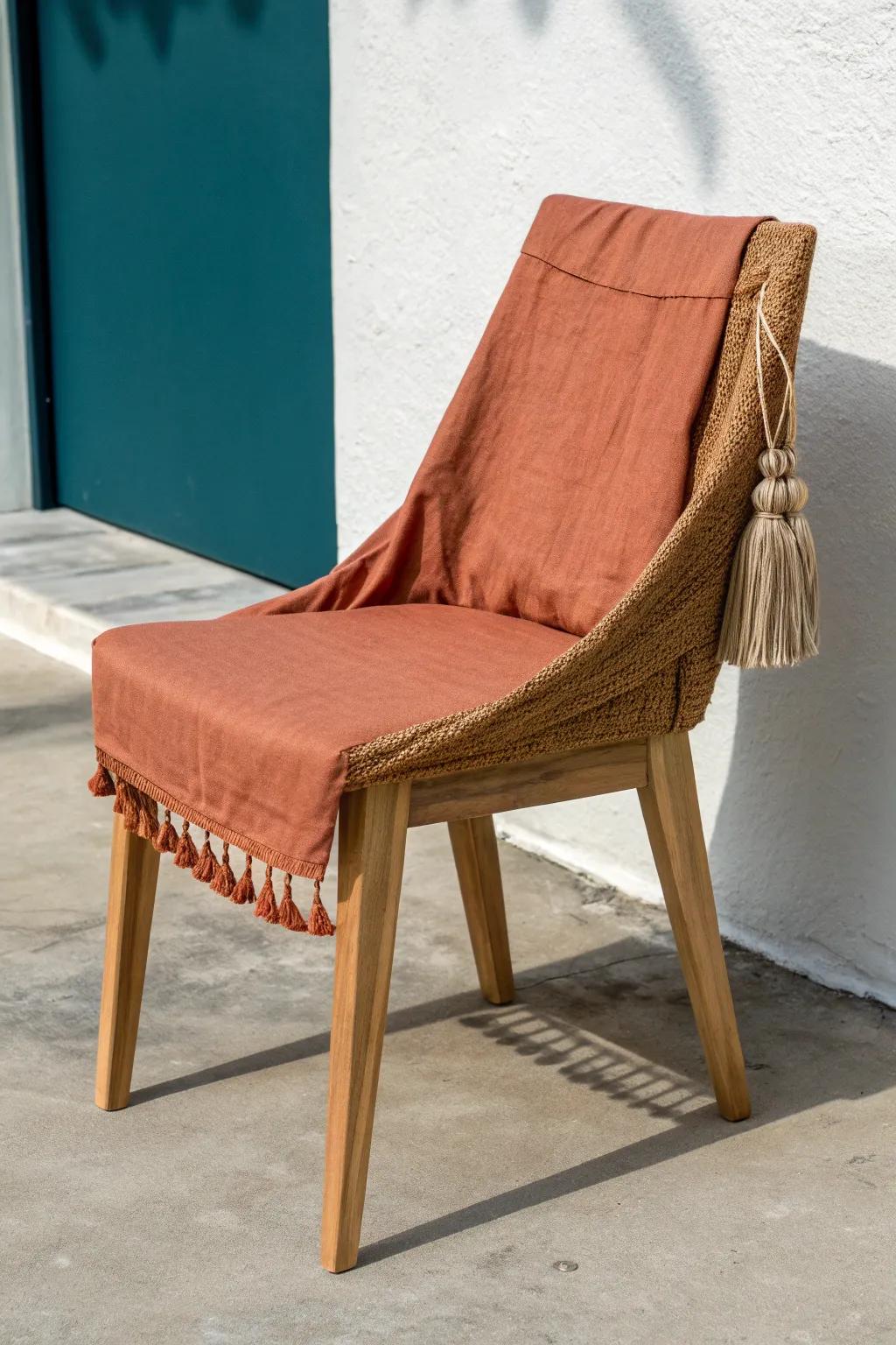 Slipcovered break room chair: washable linen cover, cozy look, effortless cleanup after spills.