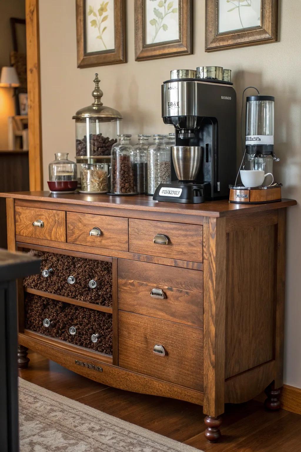 Transform your mornings with a handcrafted coffee bar that blends style and functionality. ☕️✨ #DIYCoffeeBar #Craftsmanship