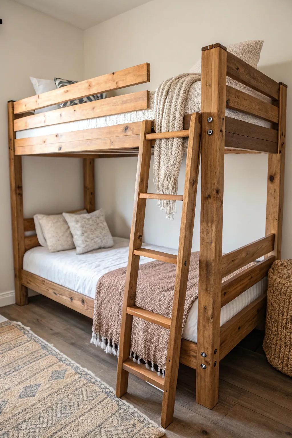 Reclaimed wood stain and a satin topcoat turn a basic dorm bunk into a custom showpiece.
