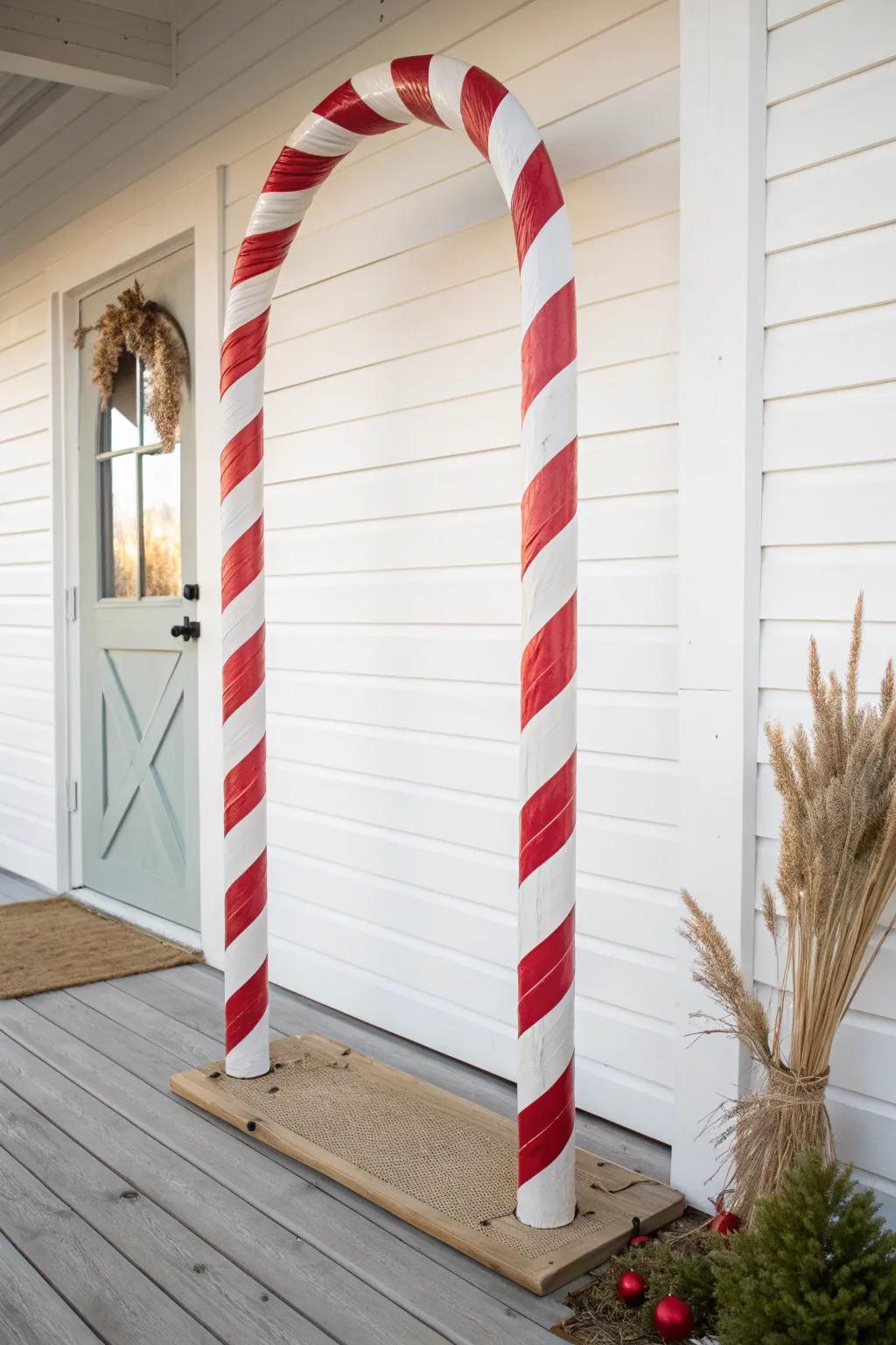 Turn your entry into a peppermint wonderland with one giant handcrafted candy cane arch.