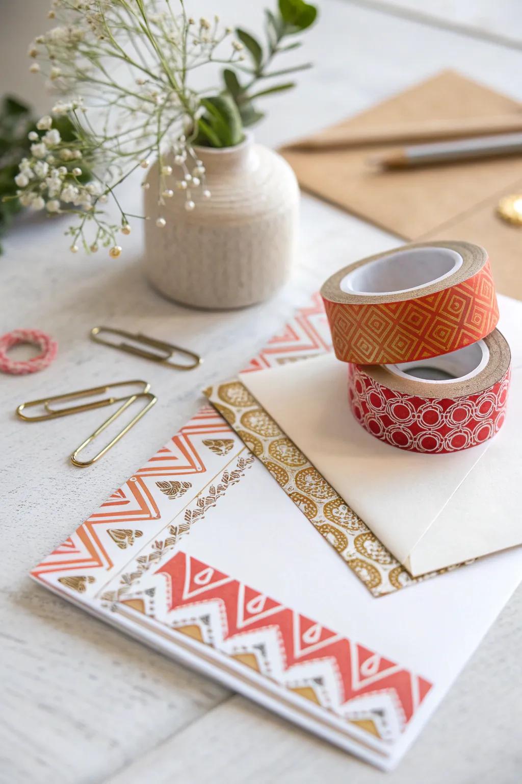 Transform your card designs with a modern twist: Staples meet vibrant washi tape for a chic, handcrafted look.