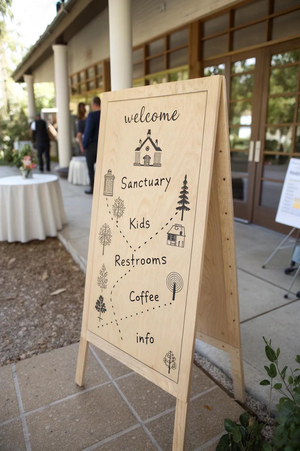 A warm, hand-drawn plywood campus map—minimal, bold, and welcoming at first glance.