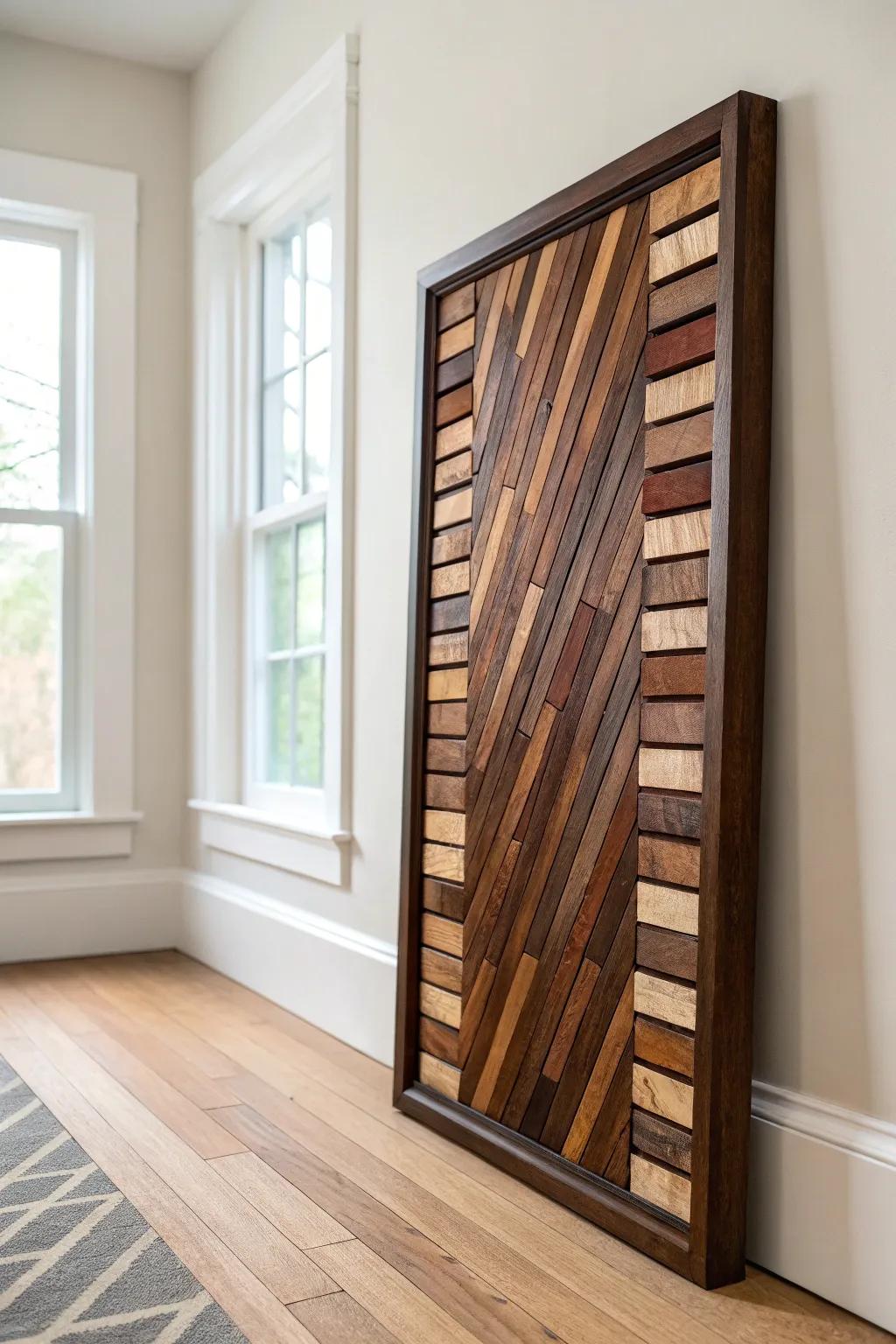 Bold cigar bands suspended in clear resin, framed in walnut—minimalist statement wall art.