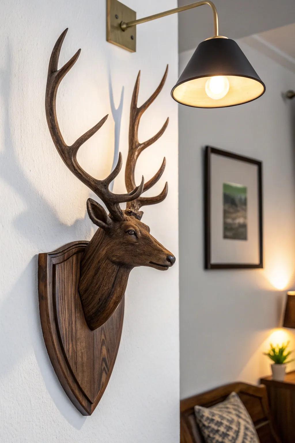 A trophy-style statement, minus the kitsch—dark reclaimed wood meets modern club elegance.