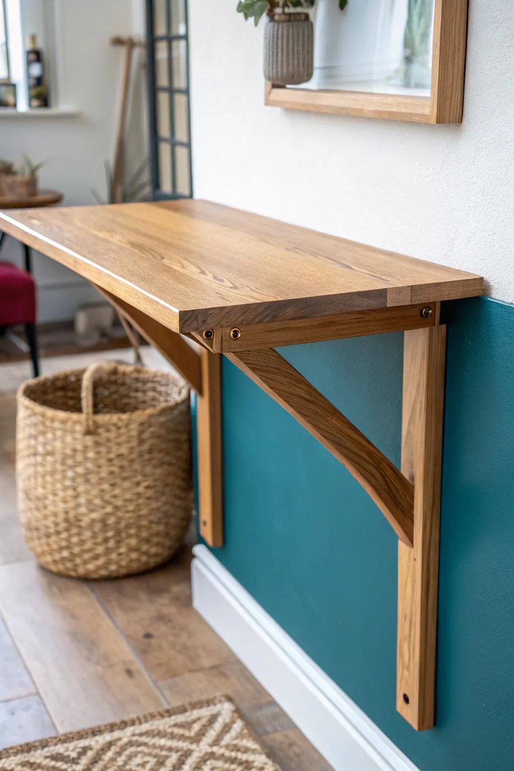 Fold-down wall table: instant classroom workspace that folds away for projects and play.
