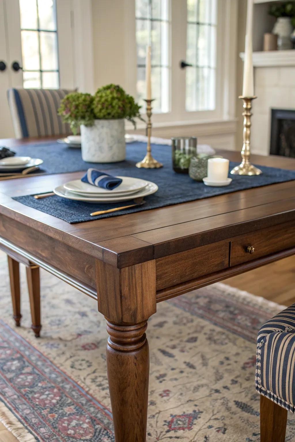 Colonial charm meets modern craft: a dining table with hidden apron storage for linens.