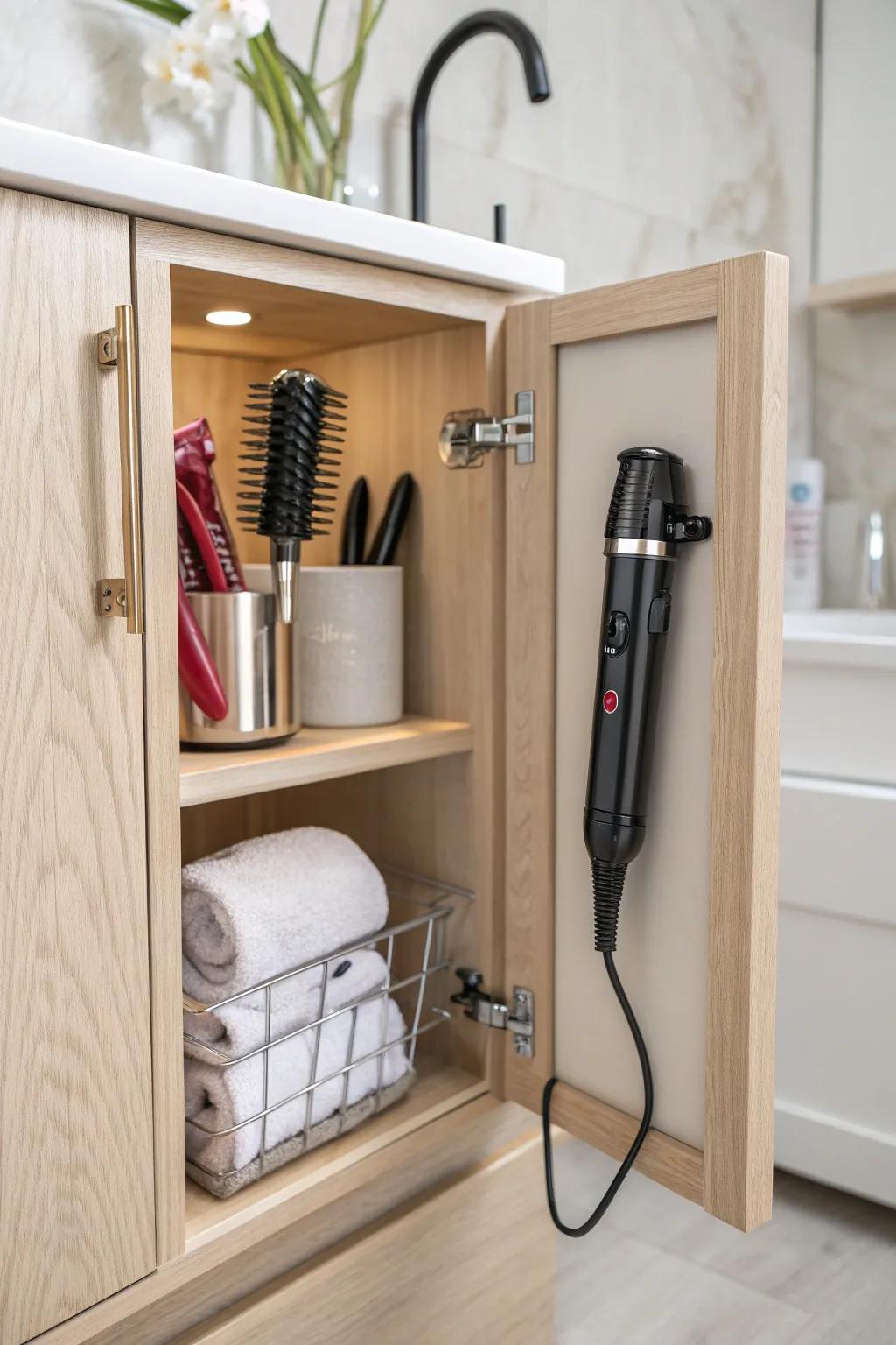 Transform your mornings with stylish organization: command hooks for clutter-free hair tools!