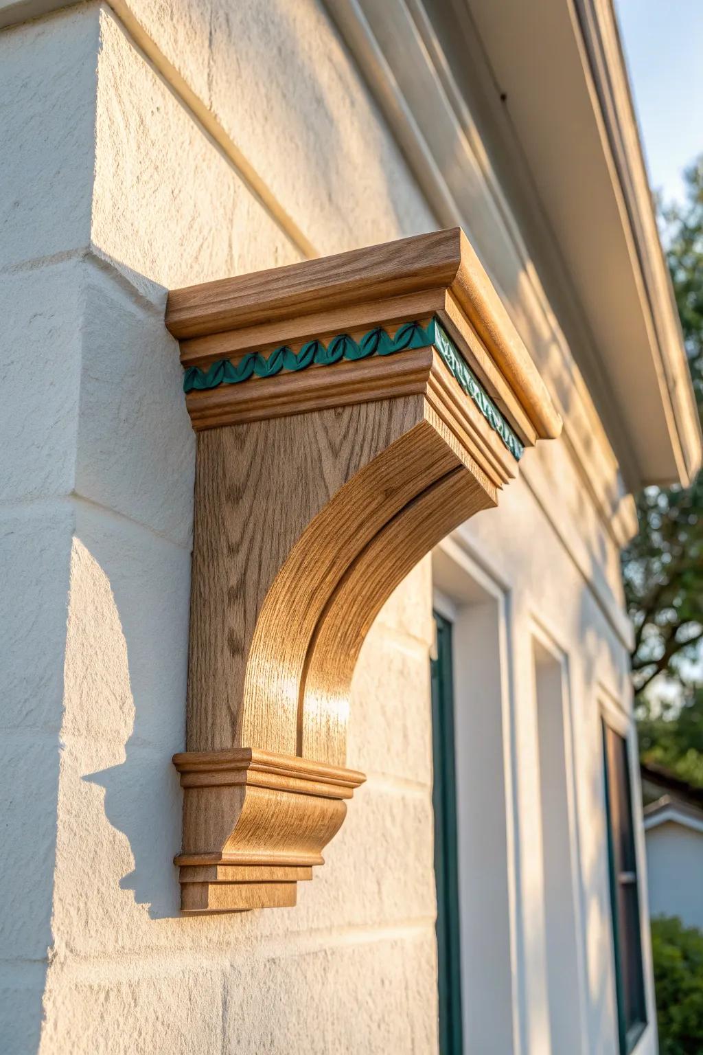 A minimalist oak corbel with a teal resin inlay—custom detail that glows in the sun.