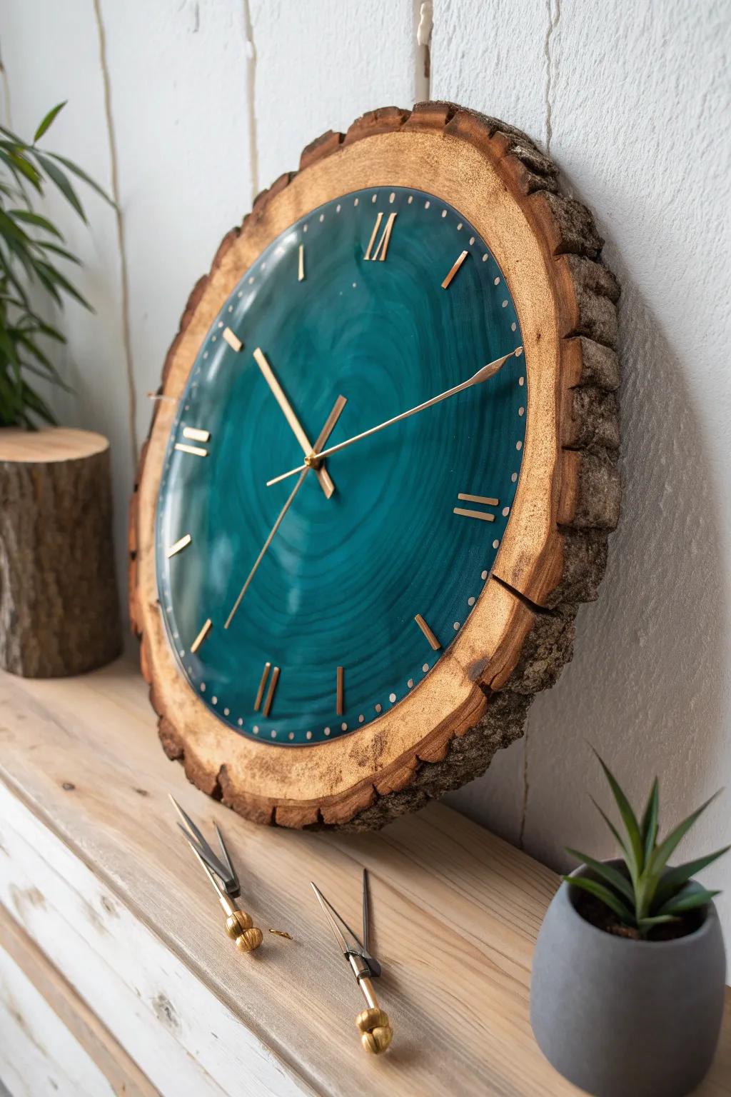 Raw wood grain meets glossy resin—this wood slice wall clock is a simple, stunning statement.