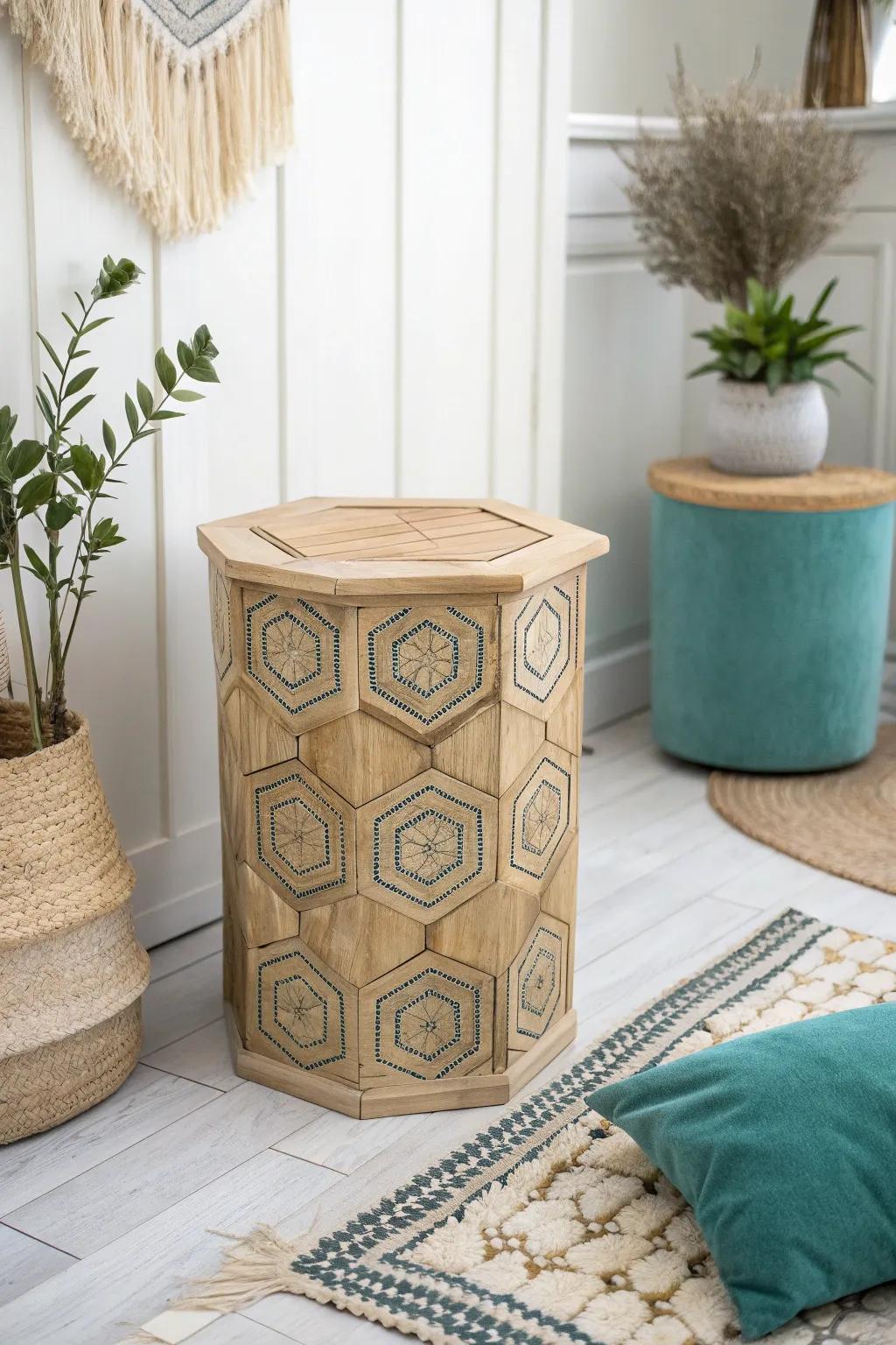 Transform your space with a hexagonal masterpiece that combines functionality with stunning design. #TrashCanArtistry