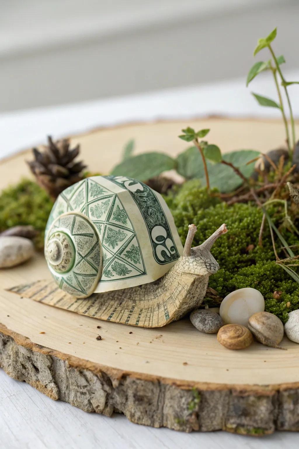 Slow and steady, this charming money snail is the perfect whimsical touch for your next gift.