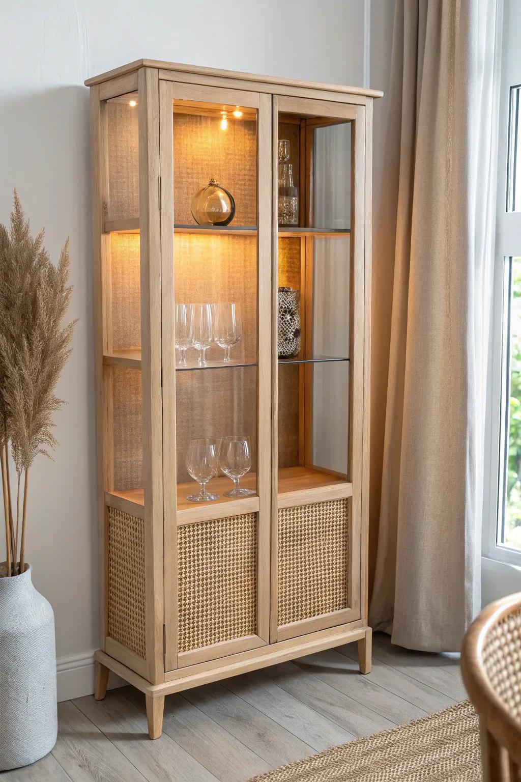 Mirror-backed cabinet lighting doubles the glow—brighter shelves, richer sparkle, zero clutter.