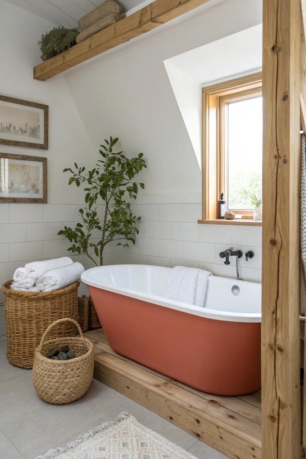 Transform your tub into a showpiece with a DIY wooden frame—minimalist style with a pop of bold color!