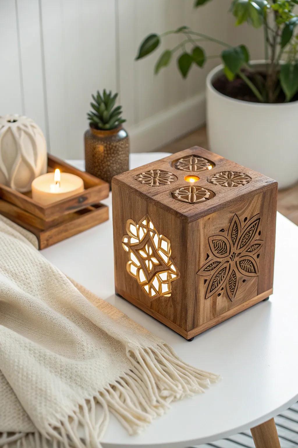 Illuminate your space with the cozy charm of handcrafted wooden block lights, where rustic meets minimalist elegance.