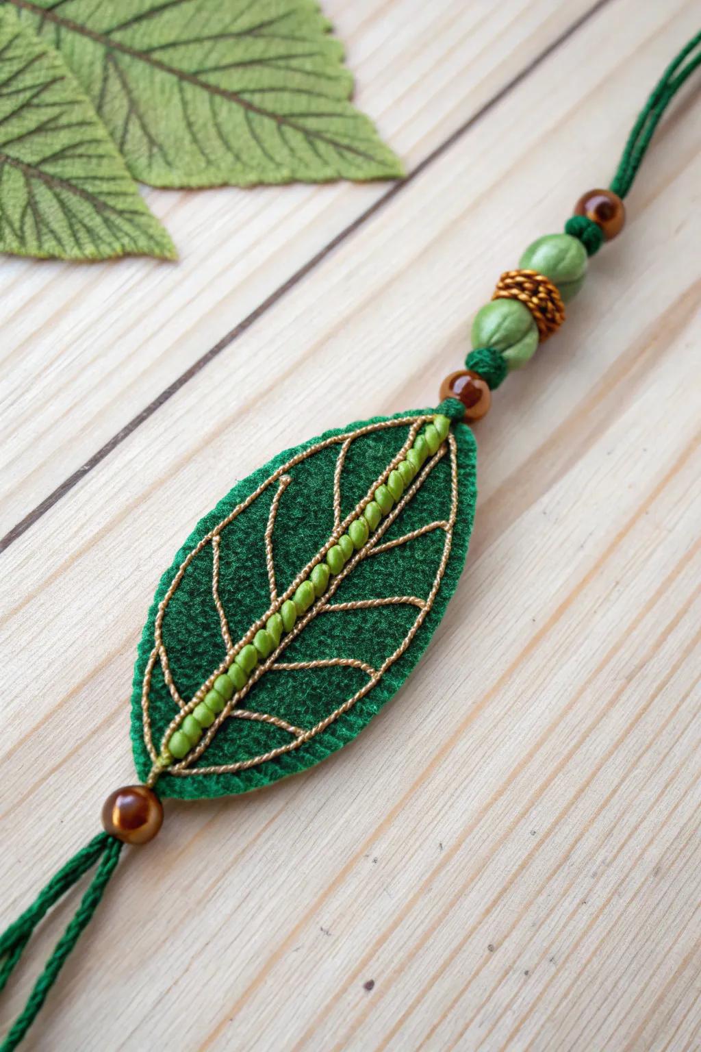 Embrace nature with a beautifully crafted leaf motif rakhi, perfect for a touch of organic elegance.