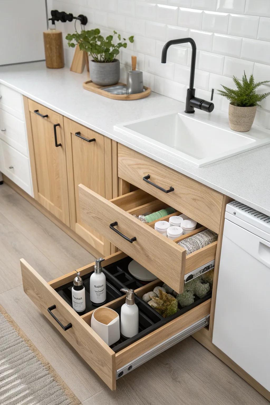 Transform your kitchen with stylish sliding trays—where minimalism meets convenience!
