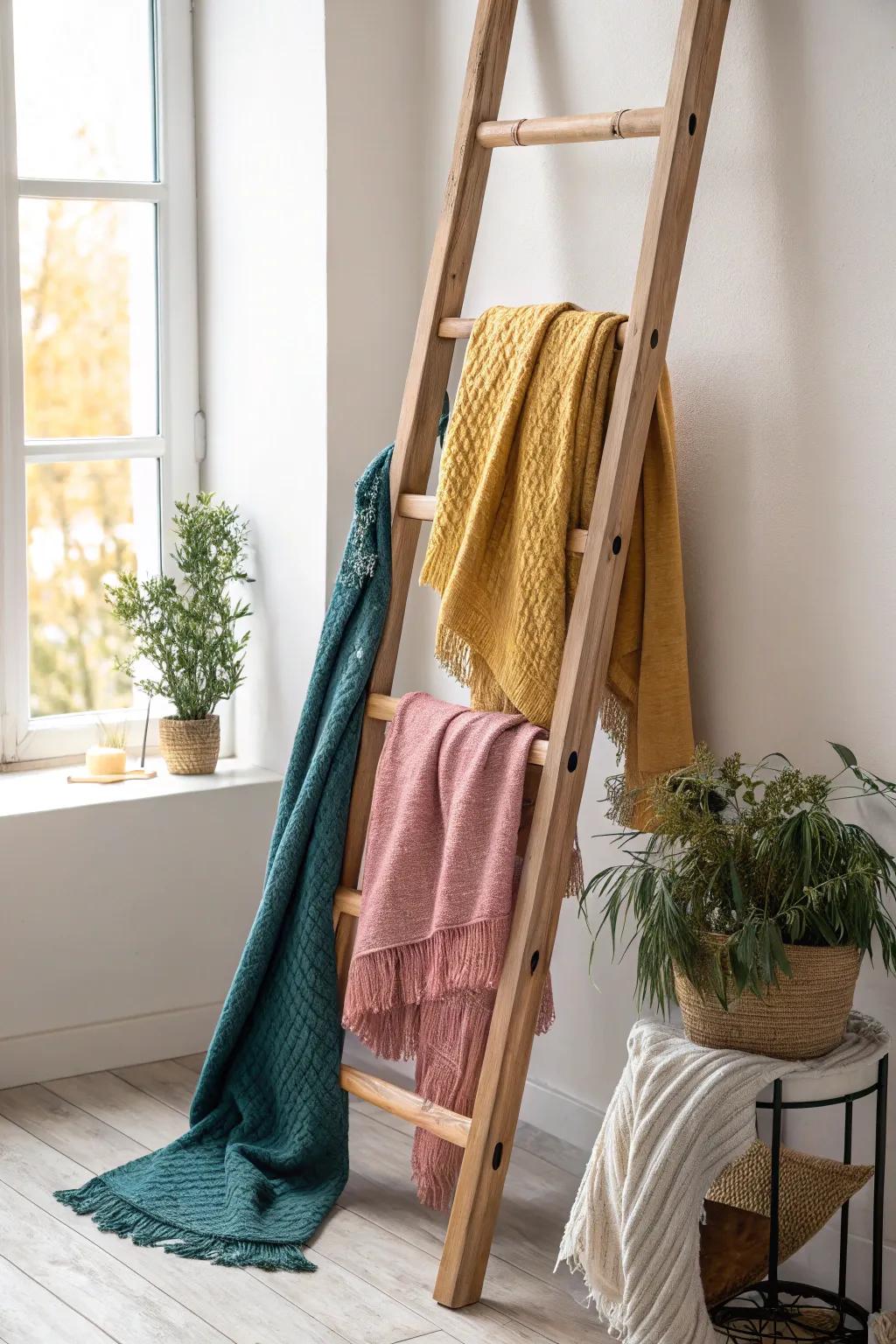 Elevate your space with a touch of DIY charm—this decorative ladder display combines Scandinavian simplicity with boho flair. 🌿✨