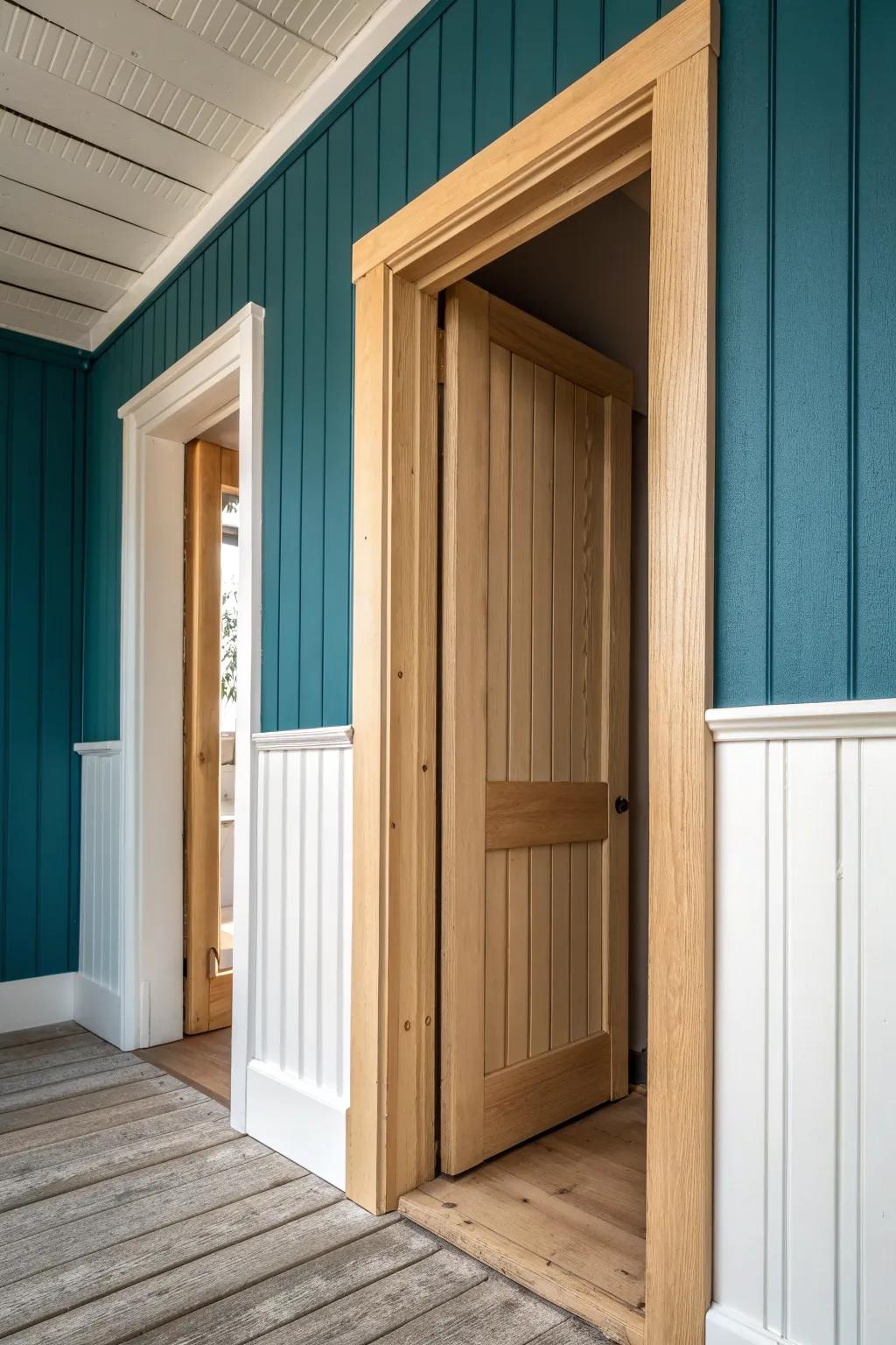 Beadboard-lined doorway returns add cottage charm and a finished look from every angle.