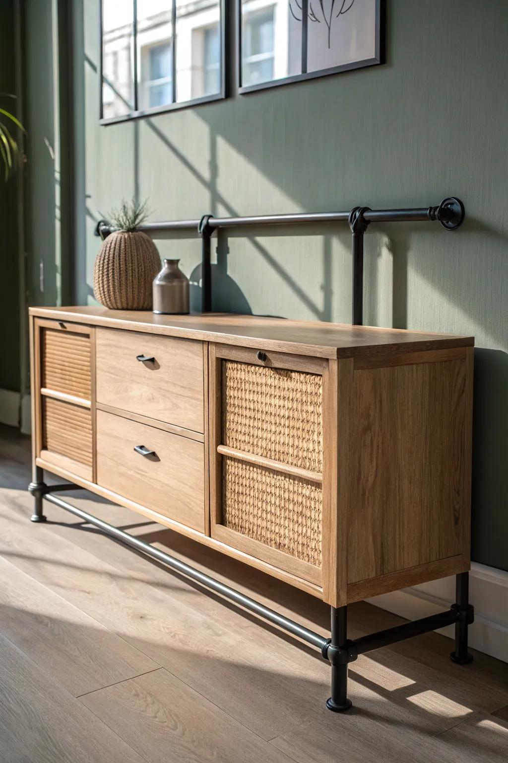Upgrade your dresser bar with a sleek black pipe foot rail—comfort meets craftsmanship.