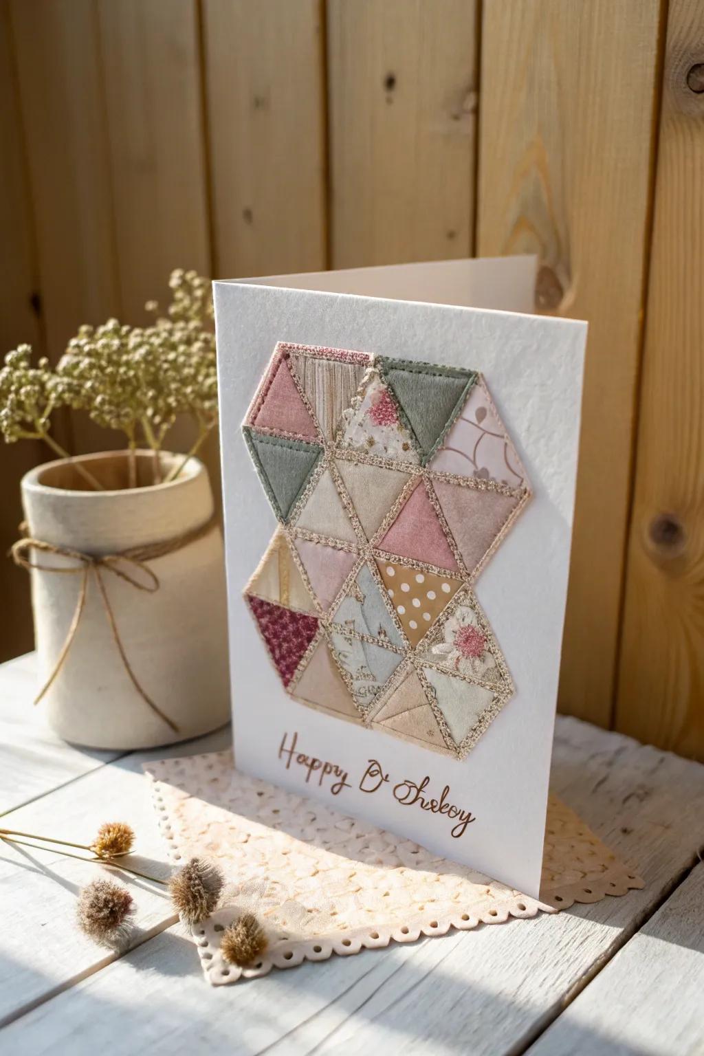 Craft a heartfelt message with a touch of boho flair – transform fabric scraps into a stunning birthday card collage!