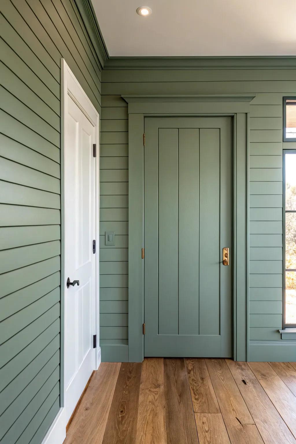 A seamless shiplap wall—until one panel swings open. Hidden door seams for farmhouse wow.