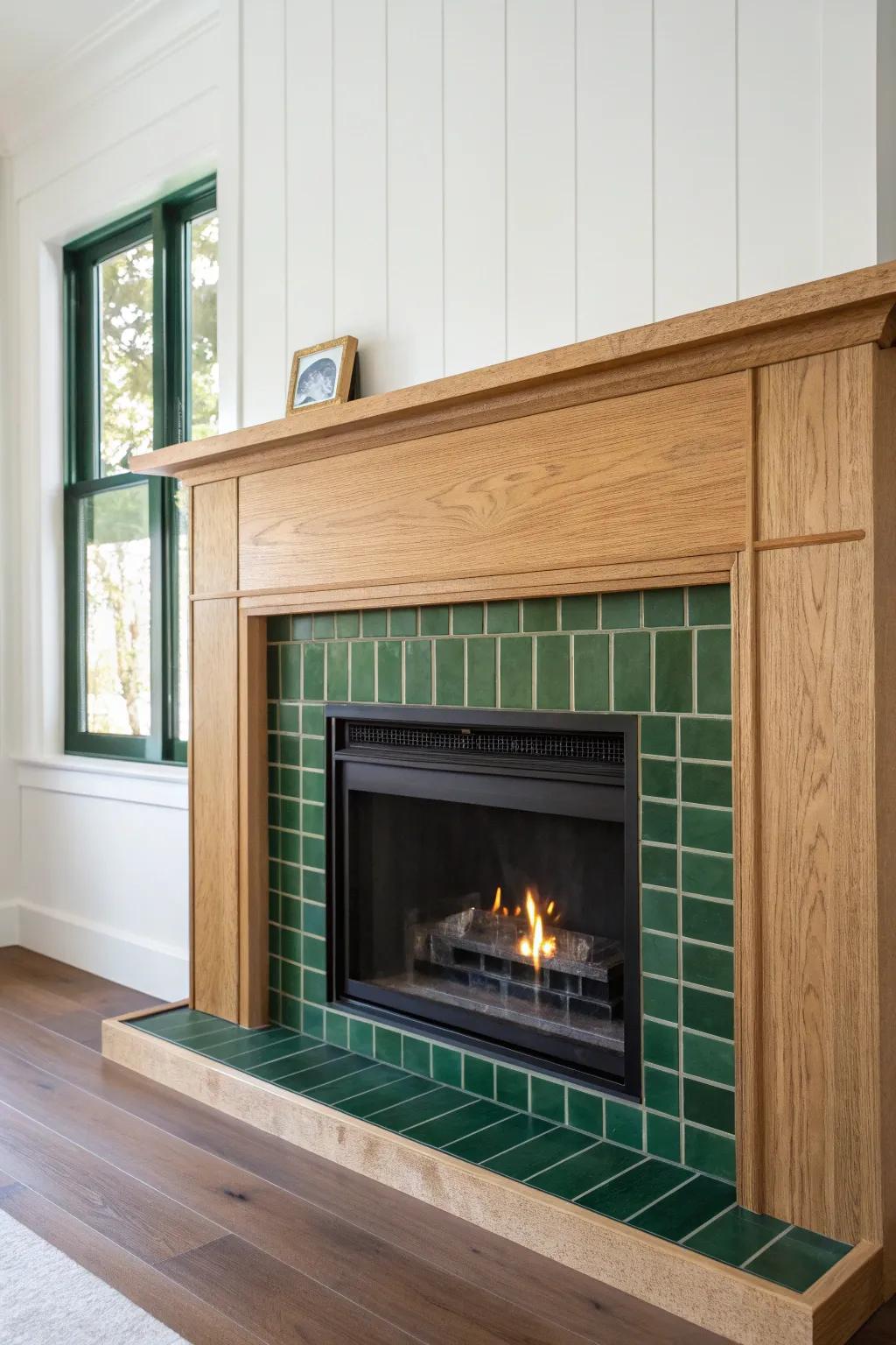 A slim tile band wraps the opening, adding shine and a crisp, finished edge to the bump-out.