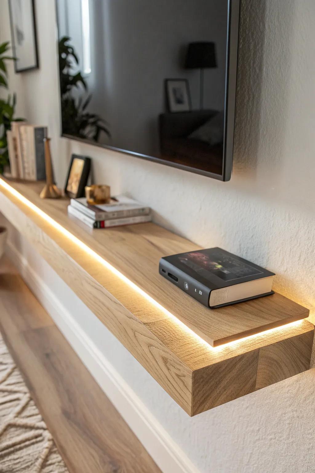 A floating oak shelf with a glowing resin seam—minimal, warm, and beautifully unexpected.