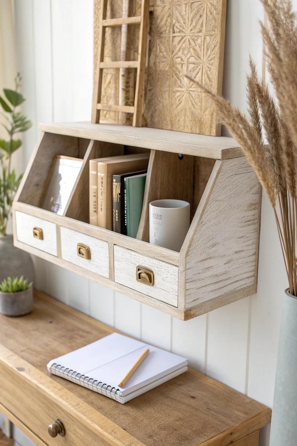 Turn a vintage drawer into a floating cubby shelf—chic storage with handcrafted charm.
