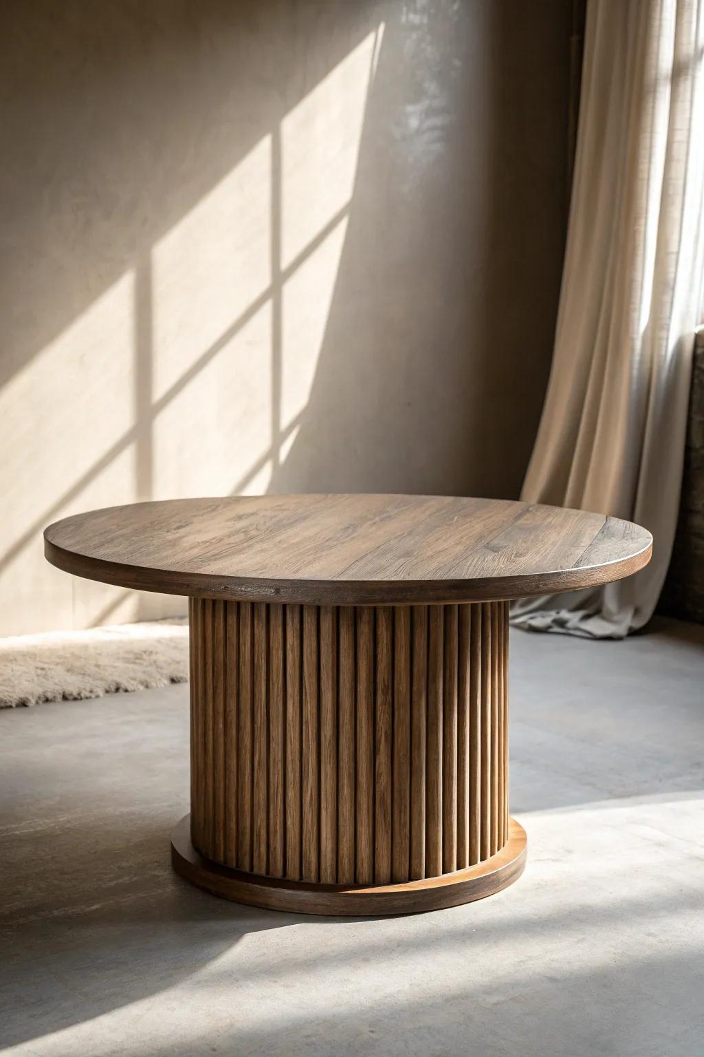 Soft black-washed fluted wood that stays airy—grain shows through as the grooves glow.