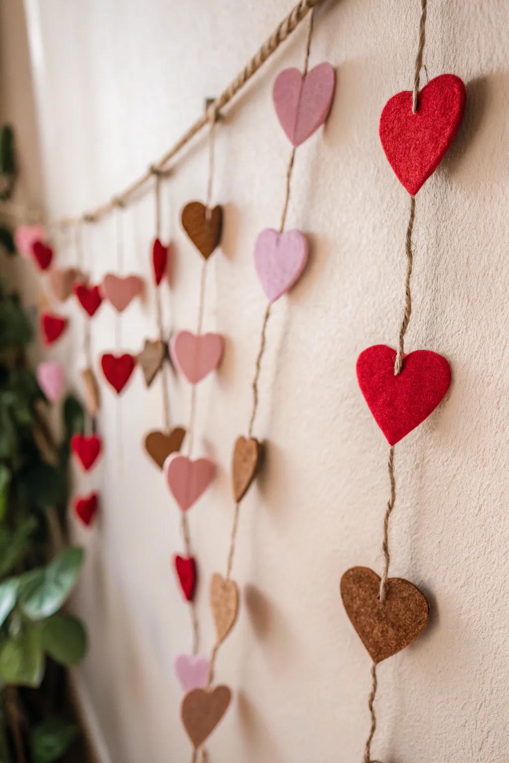 Add a touch of whimsy and warmth to any space with this charming heart garland, perfect for a festive and cozy atmosphere.