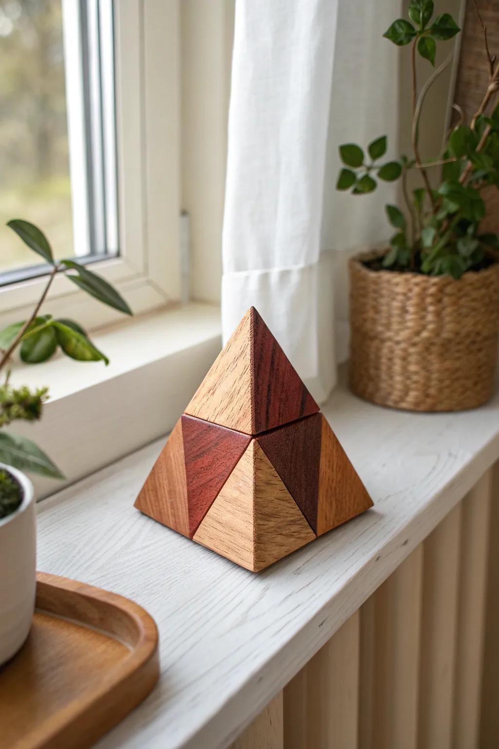 High-shelf style: a tiny wood offcut sculpture that looks modern, bold, and handmade.