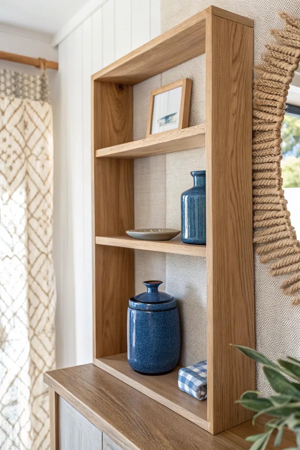 A back-wall mirror brightens deep pantry shelves so you can spot items instantly—no digging.