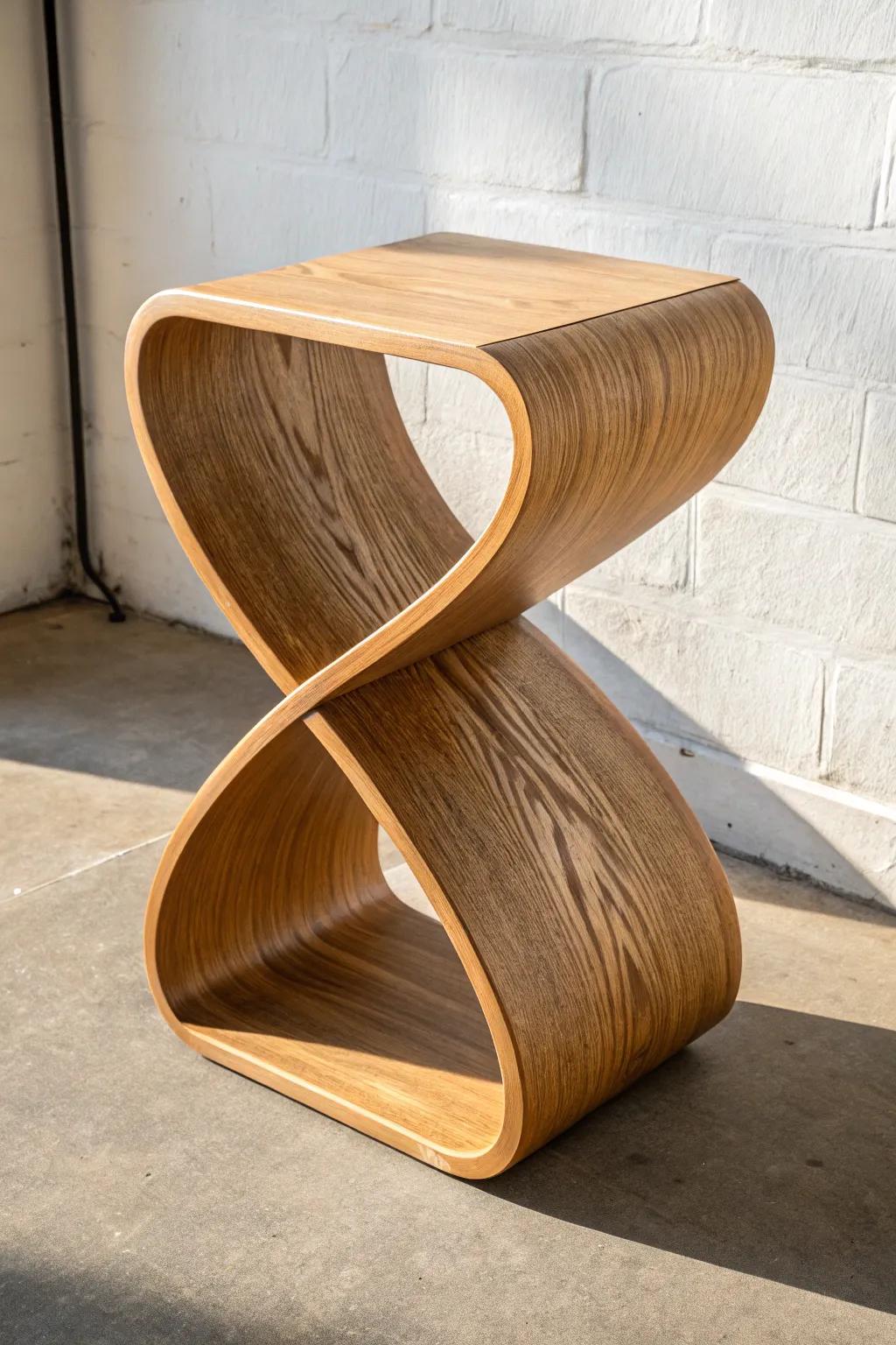 Sculptural steam-bent S-curve side table—minimal, bold, and beautifully functional.