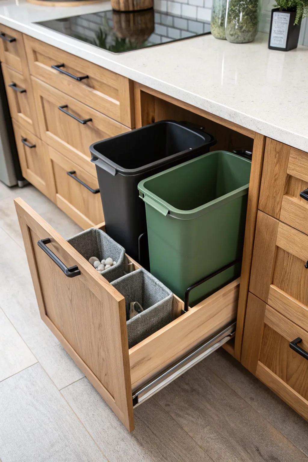 Built-in pull-out trash + compost keeps your baking station tidy in seconds—so satisfying.