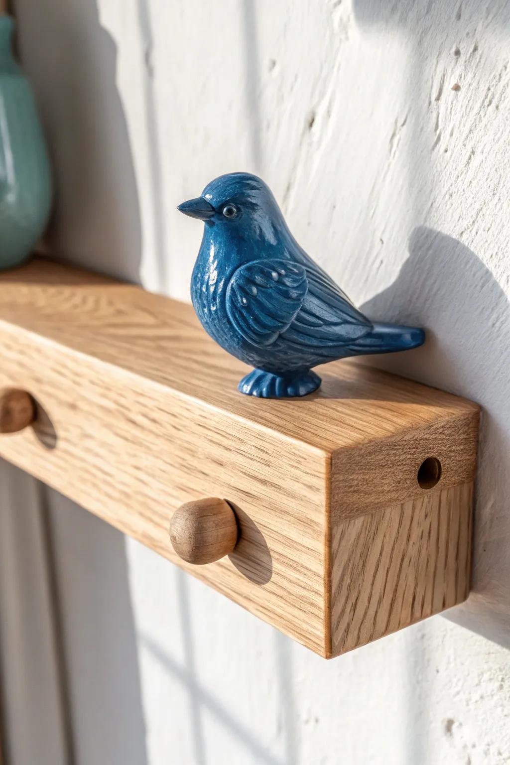A tiny peg shelf turns one cherished knick knack into a bold, gallery-worthy wall moment.