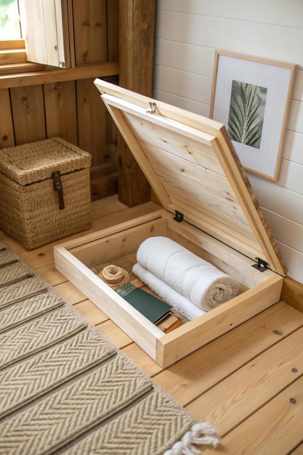 A seamless loft hatch that vanishes into the floor—then opens to secret, deep storage.