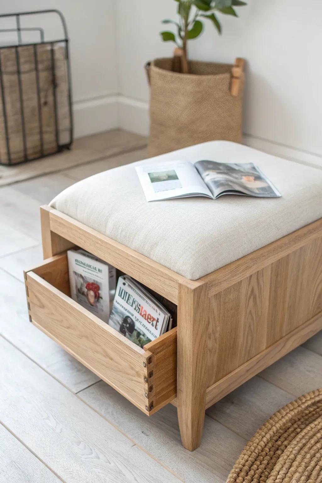 A stealthy ottoman side slot keeps magazines close—while your living room stays instantly tidy.