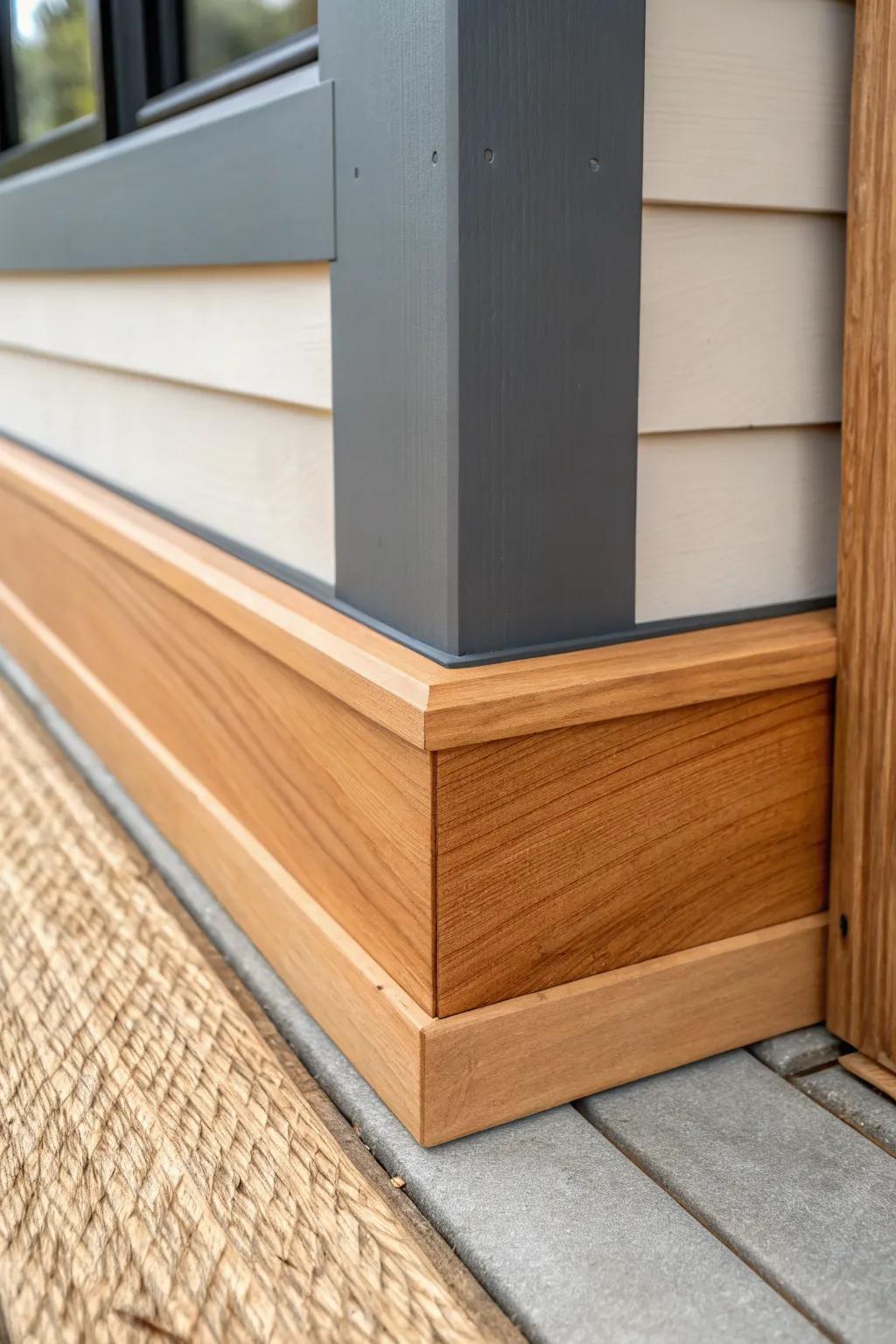 Crisp skirting trim frame: a clean corner + top rail for an anchored, foundation-style look.