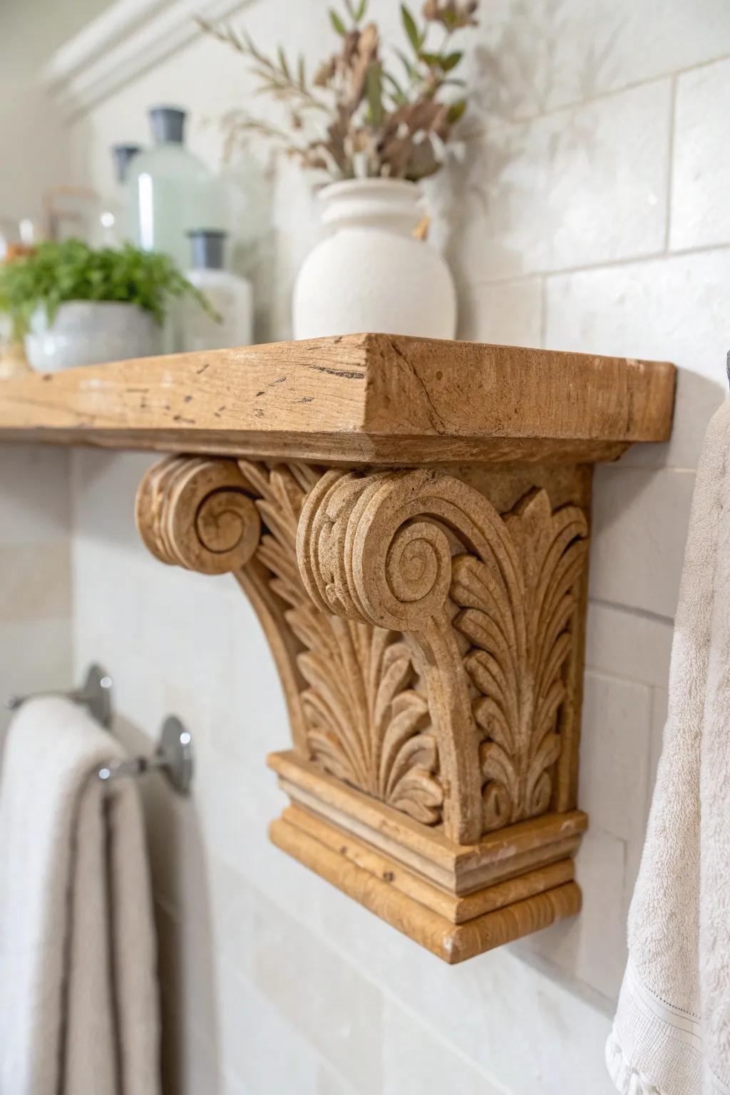 A single carved Tuscan corbel adds artisan warmth—minimal, intentional, and striking.